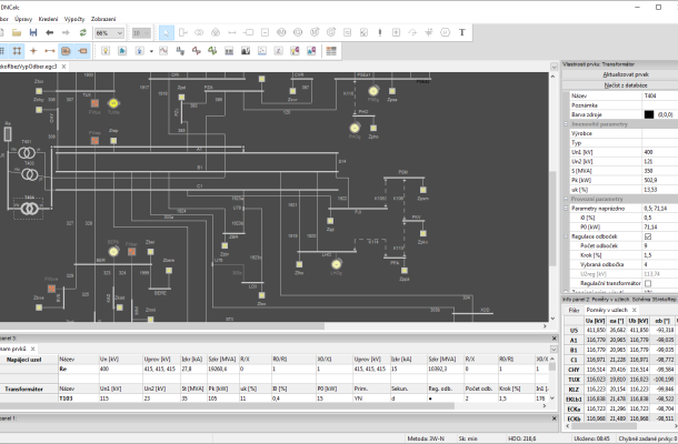 DNCALC: schéma elektrické sítě